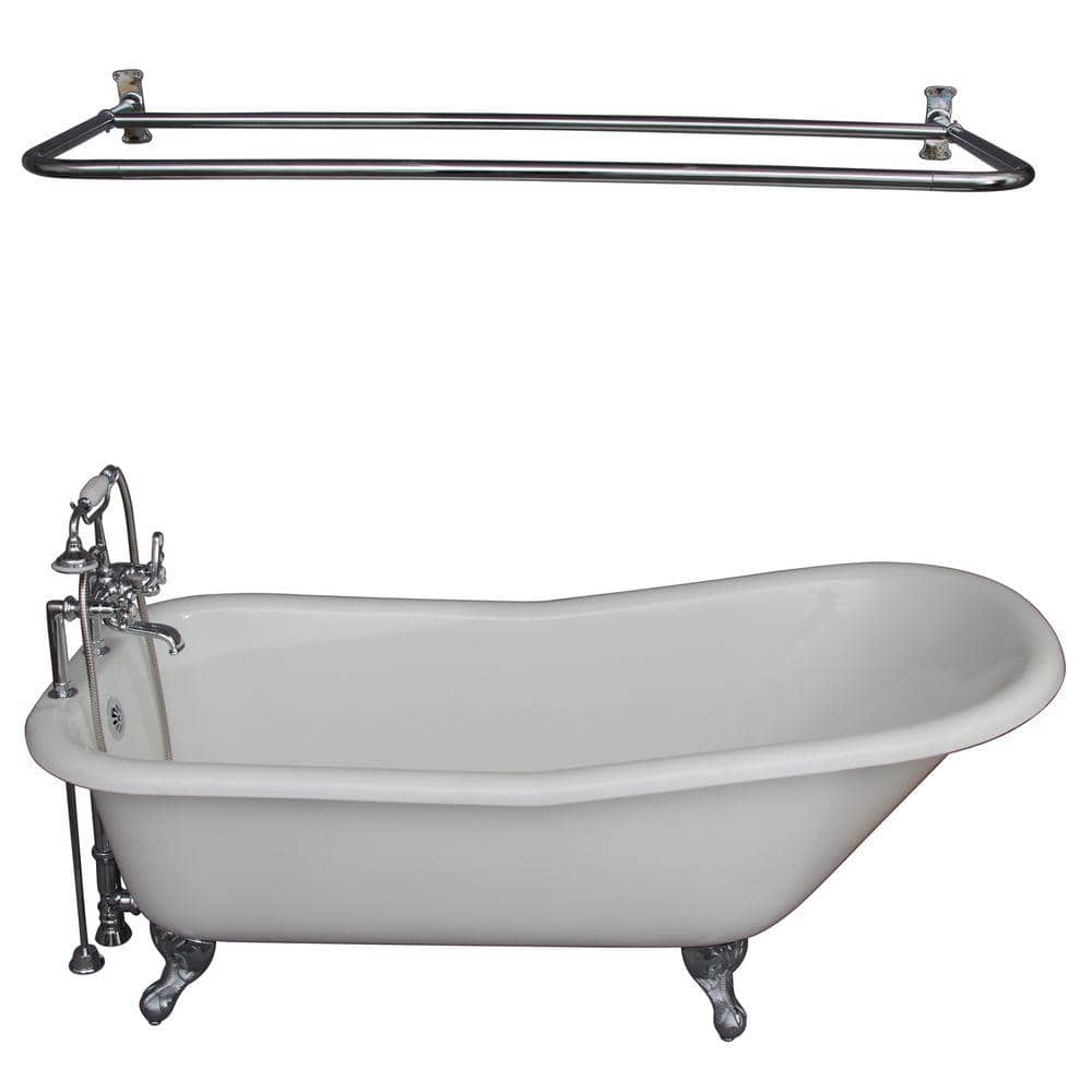 5.6 ft. Cast Iron Ball and Claw Feet Slipper Tub in White with Polished Chr