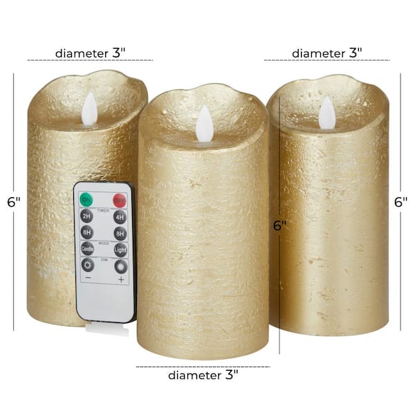 Litton Lane Gold Wax Traditional Flameless Candle (Set of 3