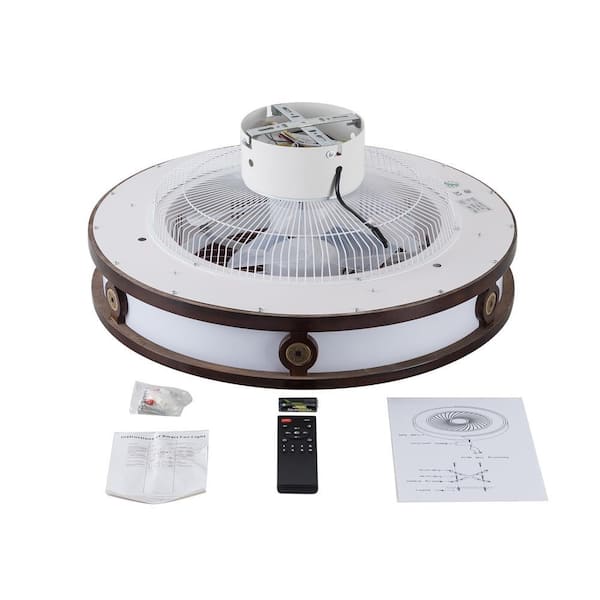 OUKANING 20 in. LED Indoor Dark Brown Neo-Chinese Style Caged Low