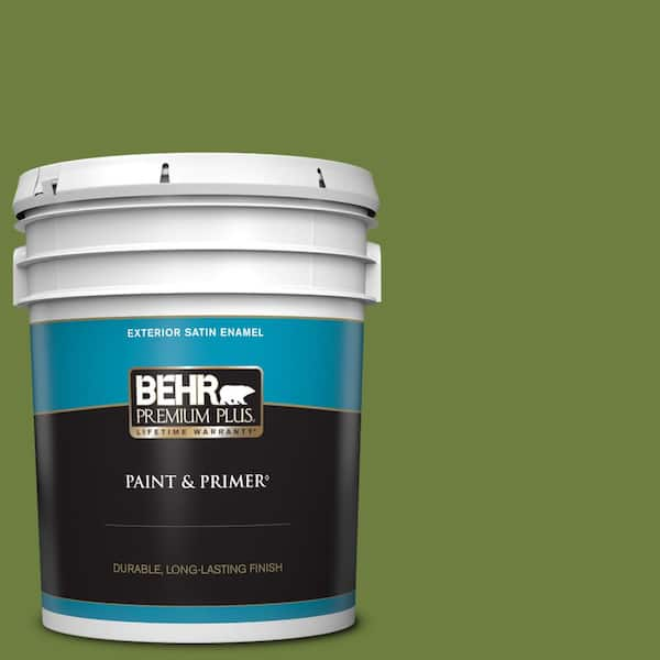 BEHR PREMIUM PLUS 5 gal. #410D-6 Moss Landing Satin Enamel Exterior Paint & Primer