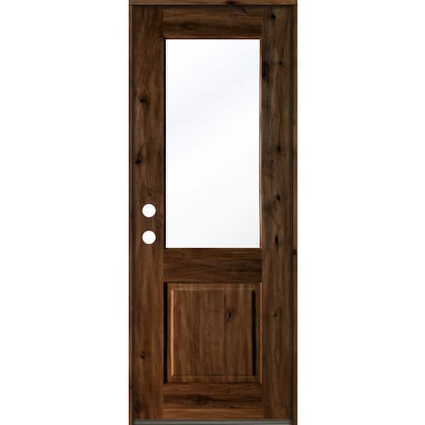 Krosswood Doors 36 in. x 96 in. Rustic Knotty Alder Wood Clear Glass Half-Lite Provincial Stain Right Hand Single Prehung Front Door