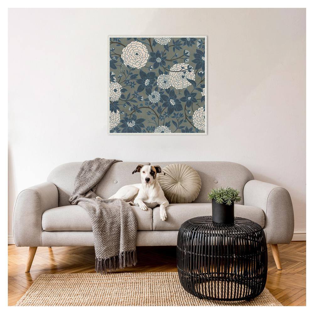 30"x30" White and Grey Abstract Floral Canvas Print