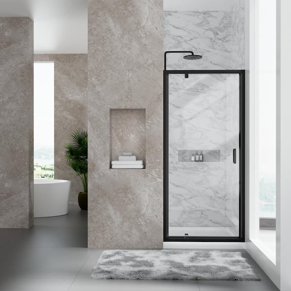 32 in. Wx 72 in. H Pivot Framed Shower Door in Matte Black with 1/4 in. Clear Glass Shower Panel
