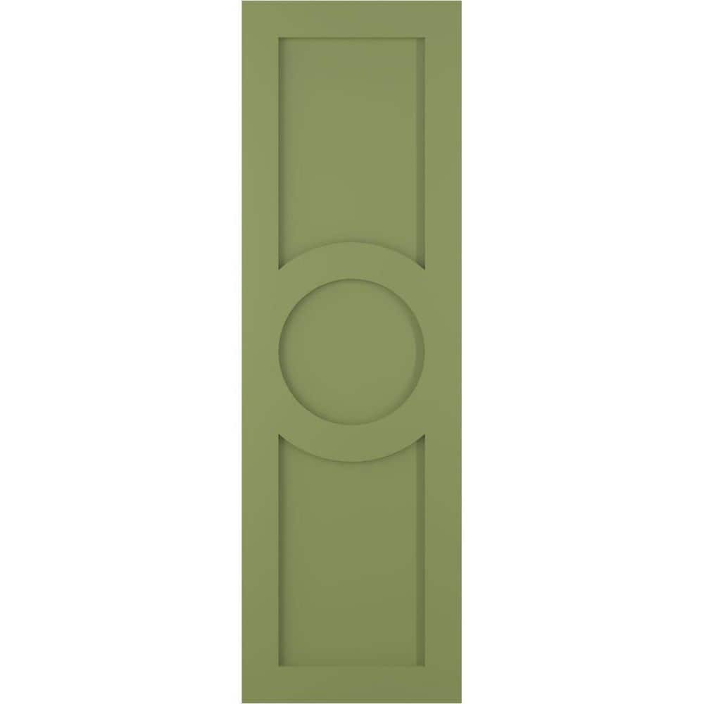 12 in. x 57 in. True Fit PVC Center Circle Arts and Crafts Fixed Mount Flat Panel Shutters Pair in Moss Green price history on PriceWatchPro