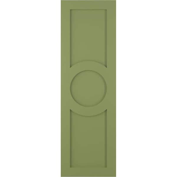 Ekena Millwork 12 in. x 57 in. True Fit PVC Center Circle Arts and Crafts Fixed Mount Flat Panel Shutters Pair in Moss Green
