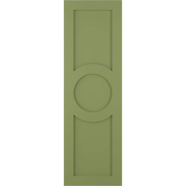 Ekena Millwork True Fit 12 in. x 65 in. PVC Center Circle Arts and Crafts Fixed Mount Flat Panel Shutters Pair in Moss Green