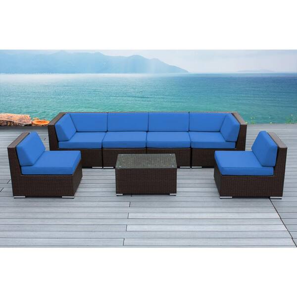 Ohana Depot Ohana Dark Brown 7-Piece Wicker Patio Seating Set With ...