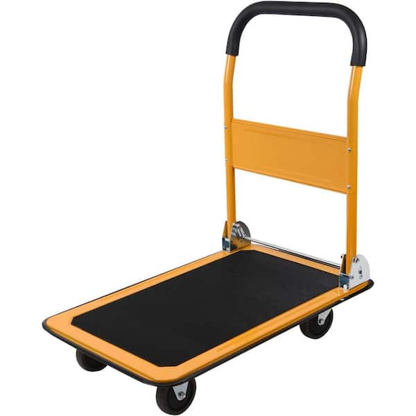 Yellow Foldable Push Platform Cart, 330 lbs. Capacity 4-Wheel Flatbed Platform Truck for Moving and Storage