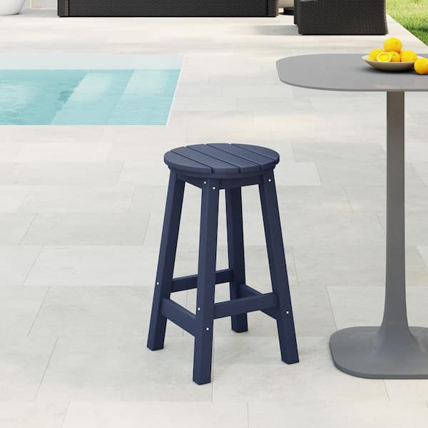 Laguna 24 in. Round HDPE Plastic Backless Counter Height Outdoor Dining Patio Bar Stool in Navy Blue