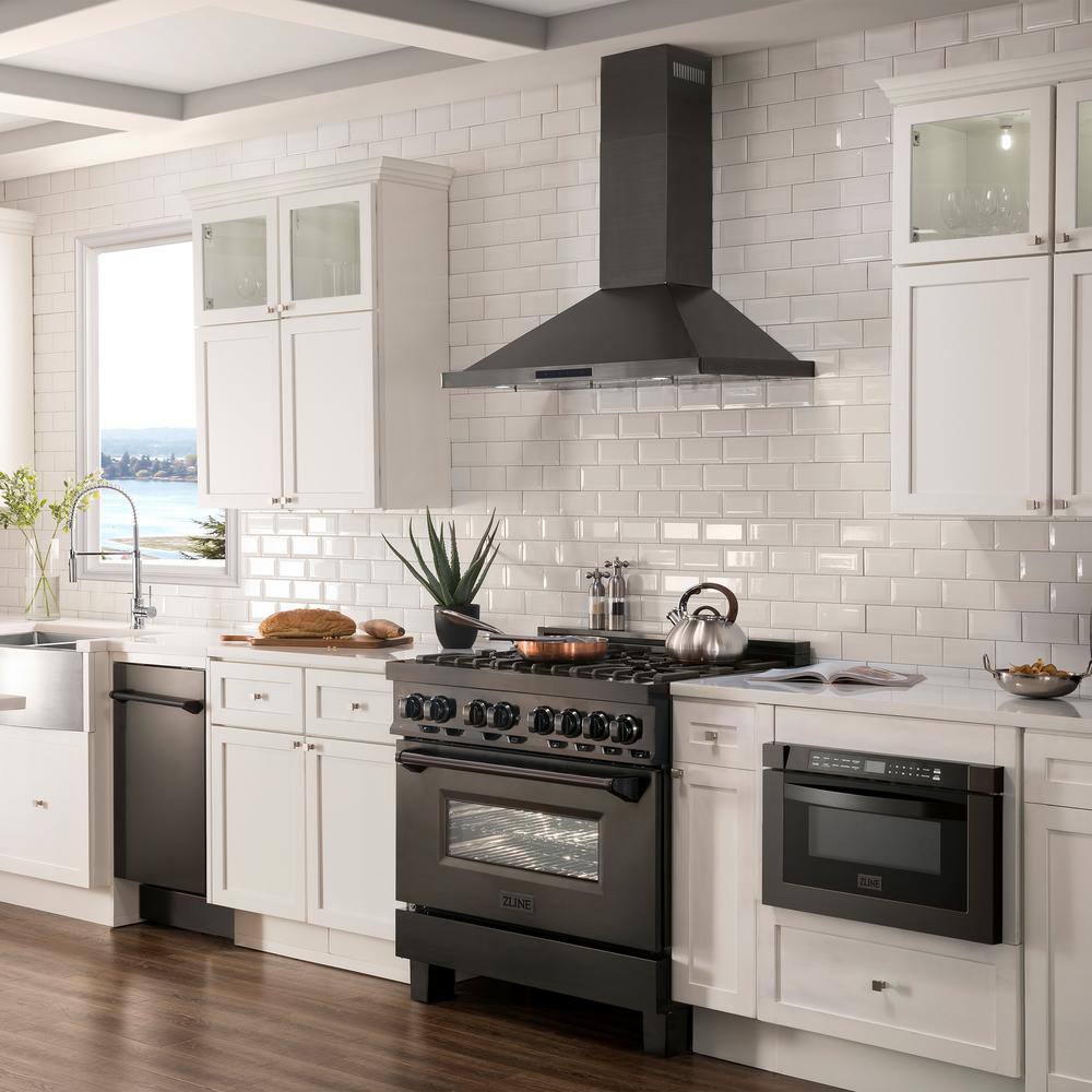 36-Inch Black Stainless Steel Convertible Wall Mount Range Hood