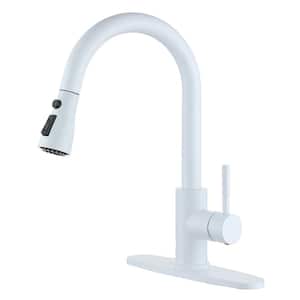 Modern 3-Spray Patterns 1.8 GPM Single Handle Pull Down Sprayer Kitchen Faucet with 10 in . L Deck Plate in Matte White
