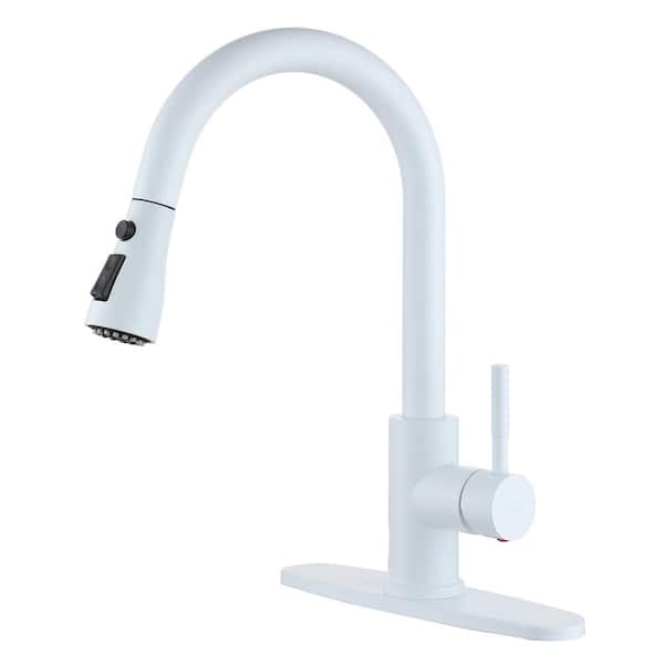 Boyel Living Modern 3-Spray Patterns 1.8 GPM Single Handle Pull Down Sprayer Kitchen Faucet with 10 in . L Deck Plate in Matte White