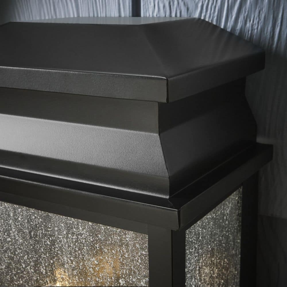 Medium Black Metal Lantern Outdoor Sconce with Seeded Glass