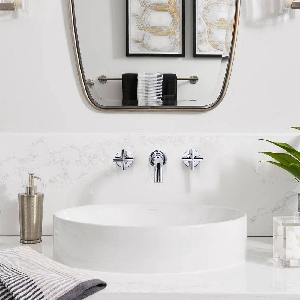 Polished Chrome Wall Mount Double Handle Bathroom Faucet