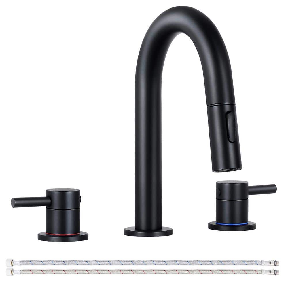 Double Handles 8 in. Widespread Bathroom Sink Faucet 3-Hole with Pull Out S