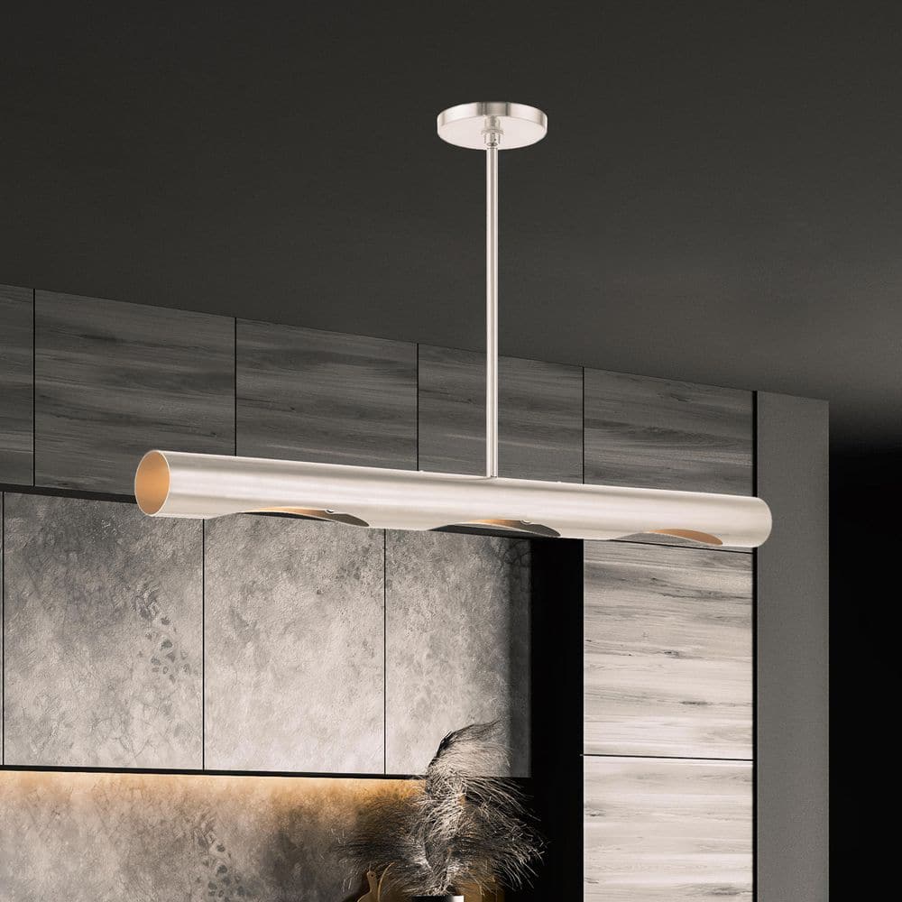 Novato Minimalist 3-Light Brushed Nickel Linear Chandelier