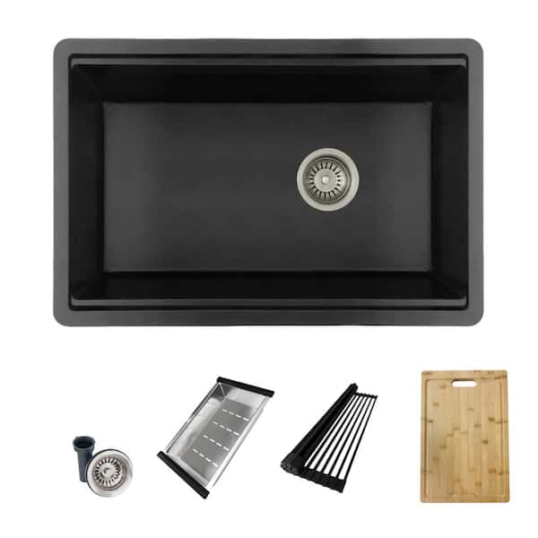 Dual Mount 28 inch Black Composite Granite Single Bowl Workstation Kitchen Sink with Accessories