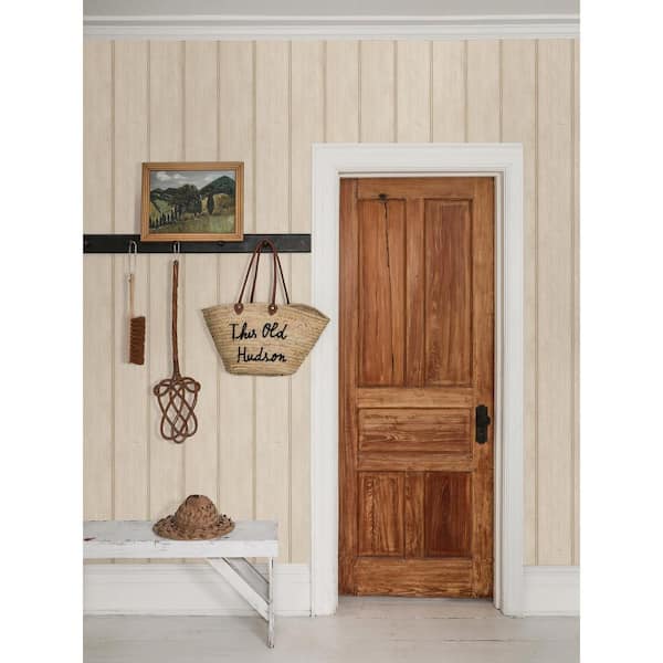 Upstate Beadboard Natural Neutral Wood Wallpaper