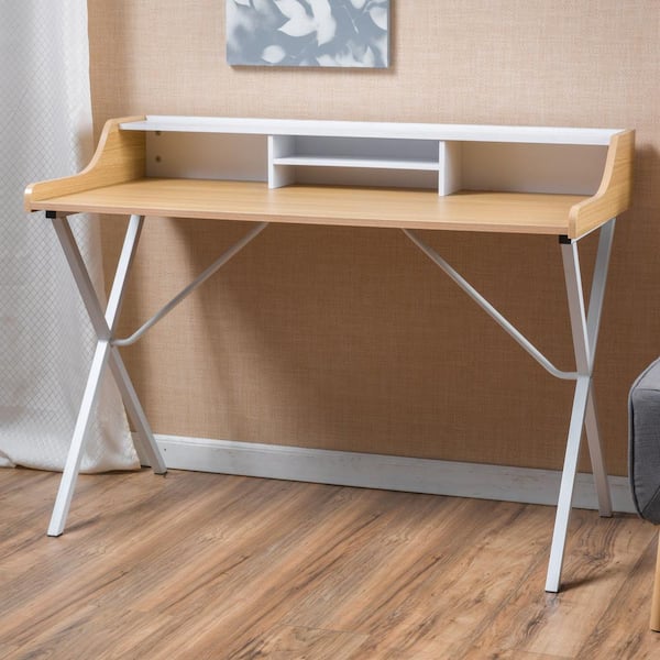 Details about   48 in Rectangular Light Oak/White Writing Desk with Wheels 