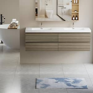 Achilles 71 in. W x 20 in. D x 22.5 in. H Double Sink Floating Bath Vanity in Ash Grey with White Resin Top