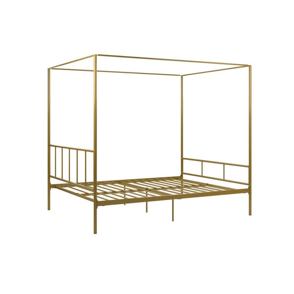 Full Gold Metal Canopy Bed Frame with Headboard