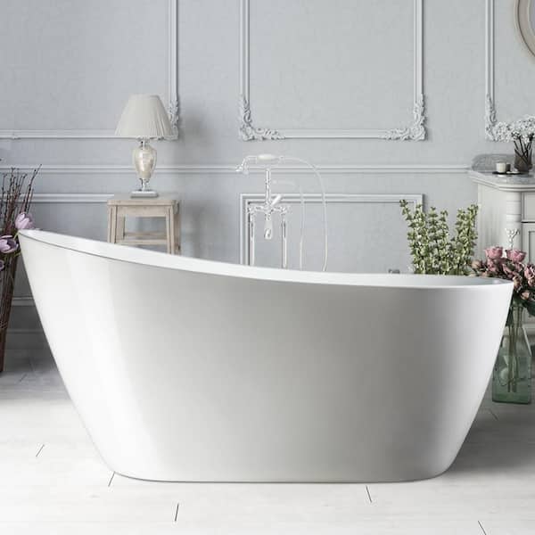 Vanity Art Limoges 55 in. Acrylic Flatbottom Bathtub in White/Polished Chrome