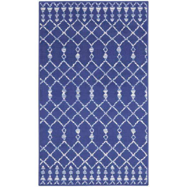 3 ft. x 5 ft. Navy Blue and Ivory Geometric Area Rug