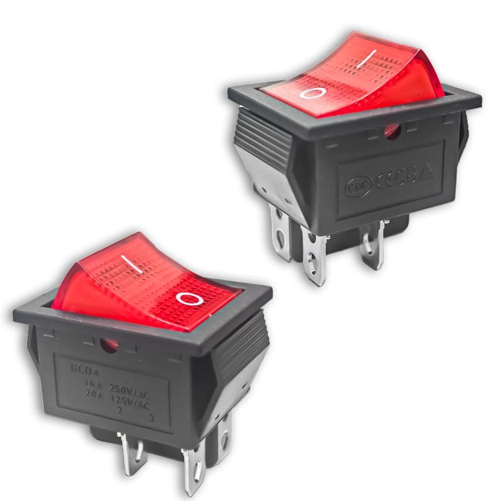 2-Pack 4-Pin DPST Rocker Switch, Red Lighted 16A/250V 20A/125V AC, Snap-In Mount for Water Dispensers, Treadmills price history on PriceWatchPro