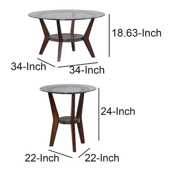 Round Glass Coffee Table Set With Shelf, 18 Inch Depth Coffee Table