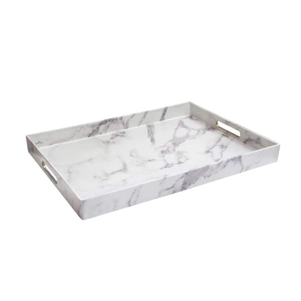 American Atelier White/Gray Polypropylene Marble Tray with Handle