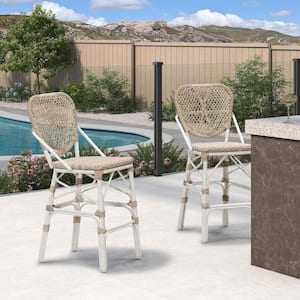 Modern Aluminum PE Rattan Counter Height Outdoor Bar Stool with Back for Pool Garden Kitchen Island (2-Pack)