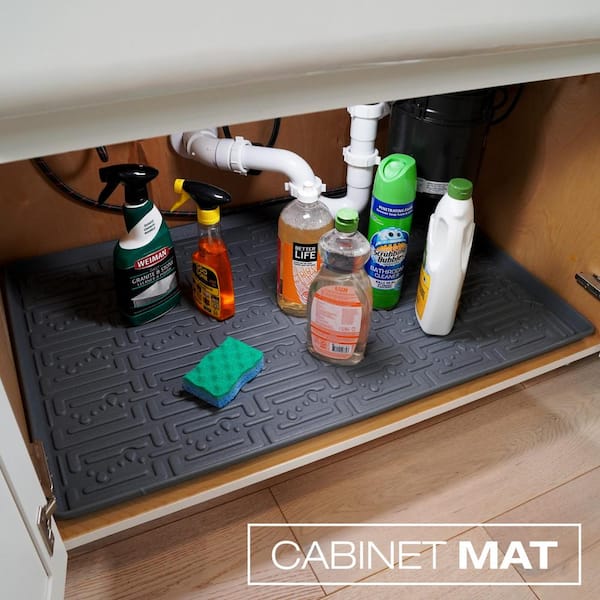 Xtreme Mats 25 in. x 22 in. Grey Kitchen Depth Under Sink Cabinet Mat Drip Tray Shelf Liner