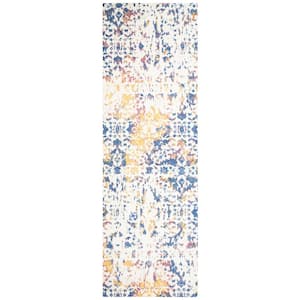 Expression Ivory/Navy 3 ft. x 8 ft. Distressed Abstract Runner Rug