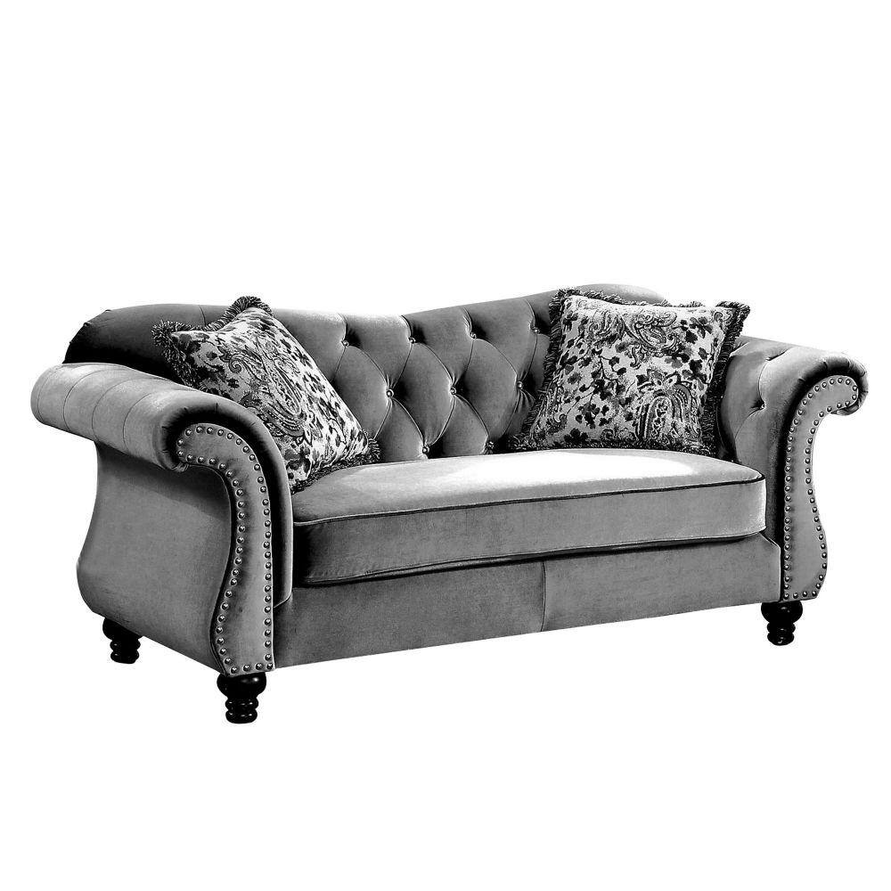 Benjara 76 In. Gray Solid Fabric 2-Seater Loveseat With Flared Design ...