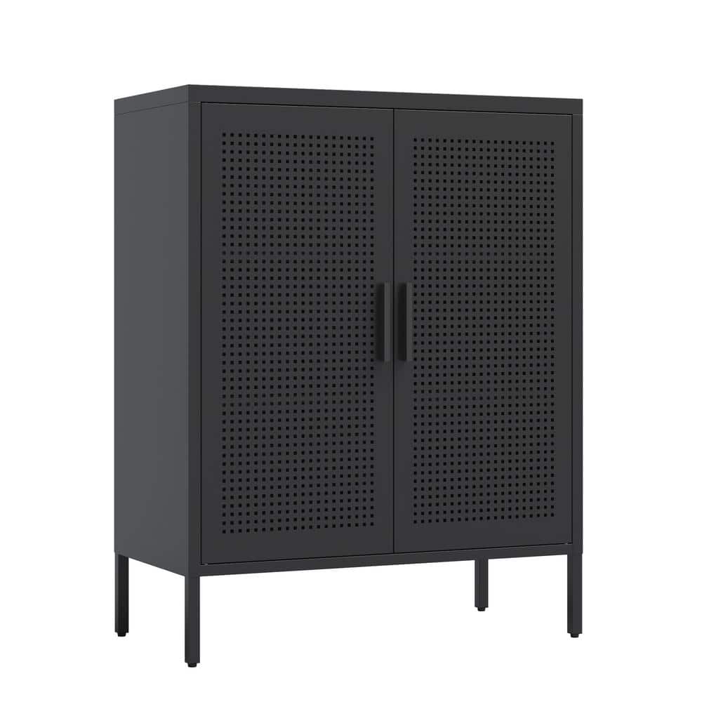 31.50 in. W x 15.75 in. D x 39.96 in. H Black Metal Linen Cabinet with 2 Do