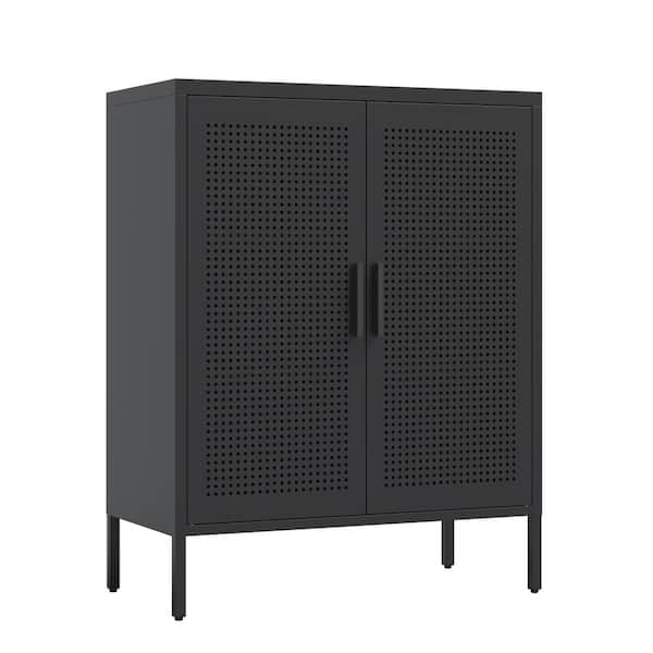 31.50 in. W x 15.75 in. D x 39.96 in. H Black Metal Linen Cabinet with ...