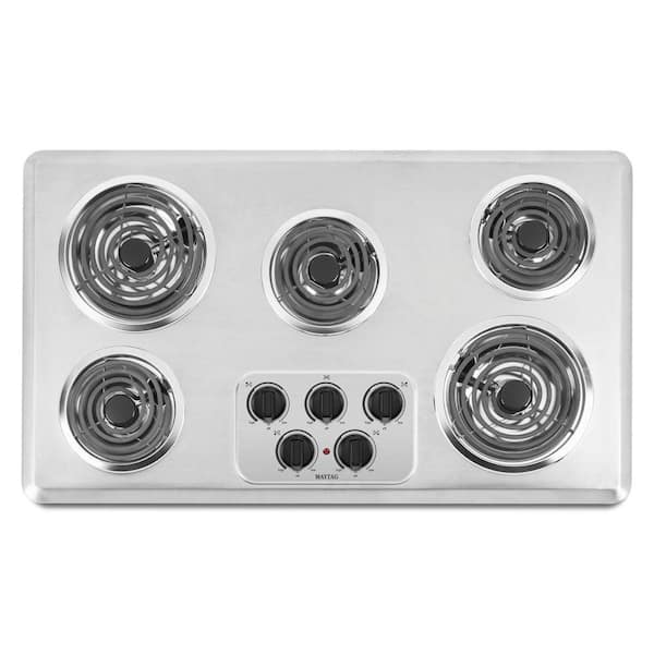 Maytag 36 in. Coil Electric Cooktop in Brushed Chrome with 5 Elements