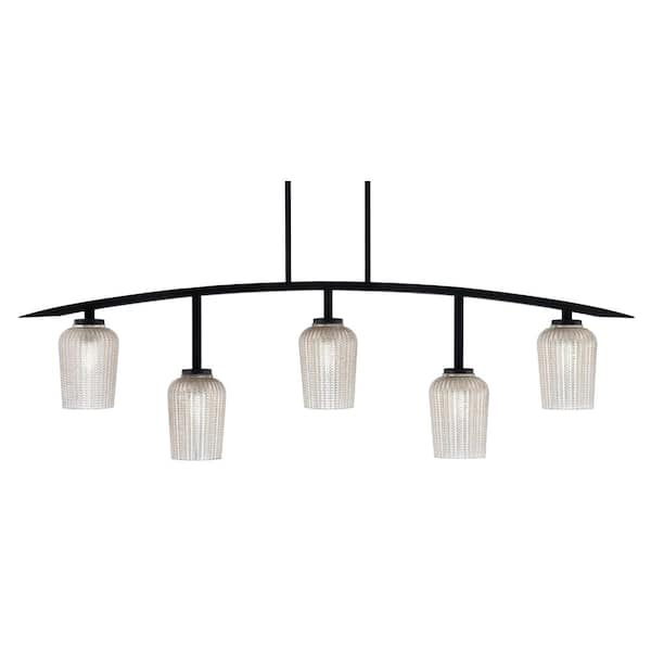 Unbranded Siena 5-Light Matte Black Billiard-Light with Silver Textured Glass Shades