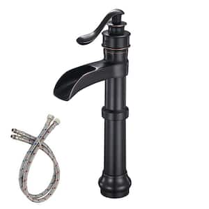 Single Handle Single-Hole Bathroom Waterfall Vessel Sink Faucet with Supply Hose Included in Oil Rubbed Bronze