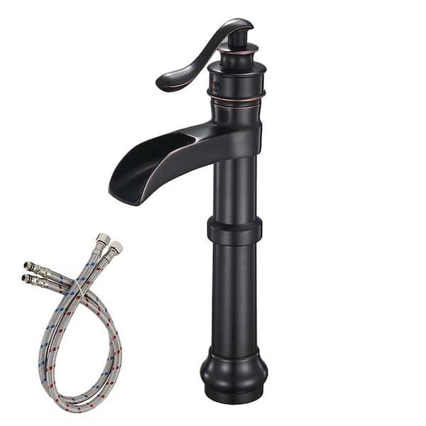 Fapully Single Handle Single-Hole Bathroom Waterfall Vessel Sink Faucet with Supply Hose Included in Oil Rubbed Bronze