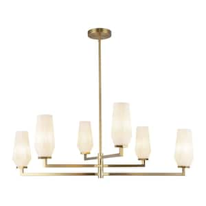 Krysta 35 in. 6 Light 40-Watt Brushed Gold/Opal Glass Chandelier