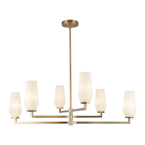 Krysta 35 in. 6 Light 40-Watt Brushed Gold/Opal Glass Chandelier