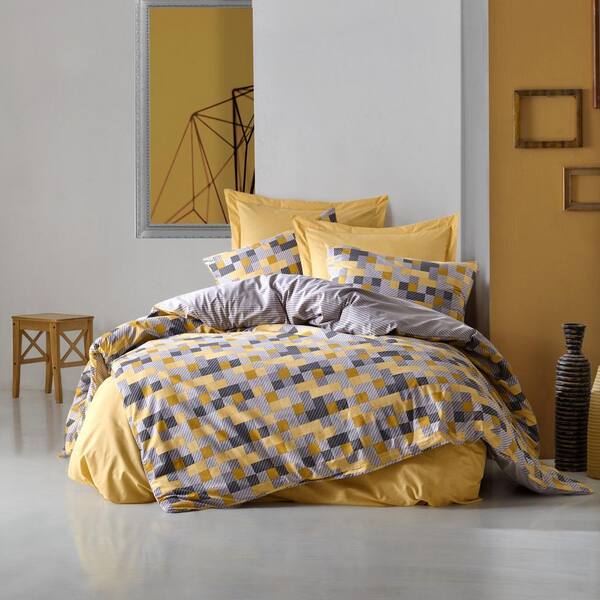 Sushome Yellow Geometry Duvet Cover, Mustard Yellow Pattern Duvet Cover Sets Queen Size