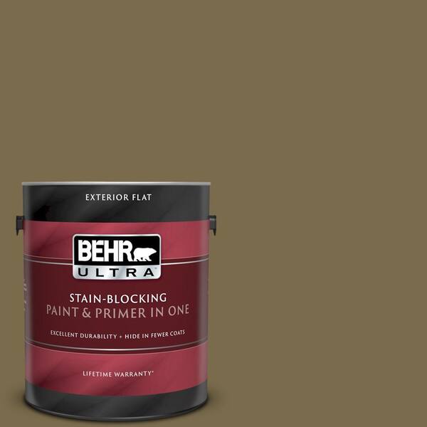 BEHR ULTRA 1 gal. #UL190-22 Olive Flat Exterior Paint and Primer in One