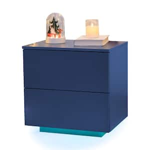 Blue 2-Drawers 19.7 in. W Nightstand with LED