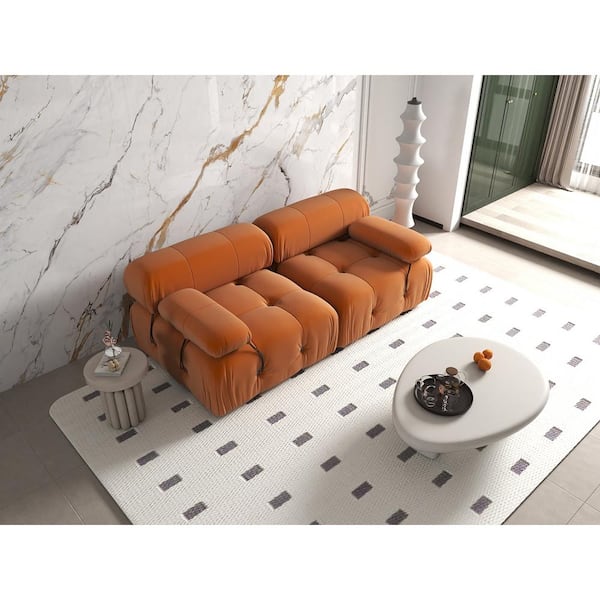 69 in. W Square Arm Velvet Rectangle Sofa in. Orange