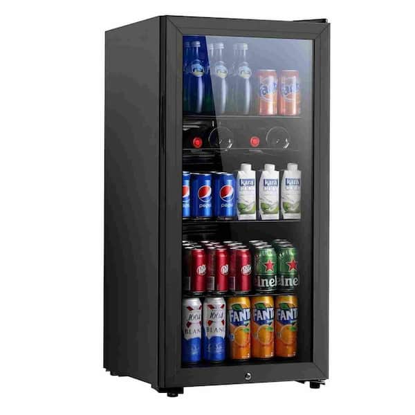 17.5 in. Single Zone 24-Bottle or 120-Can Freestanding Beverage and Wine Cooler in Black for Office, Bar, Home