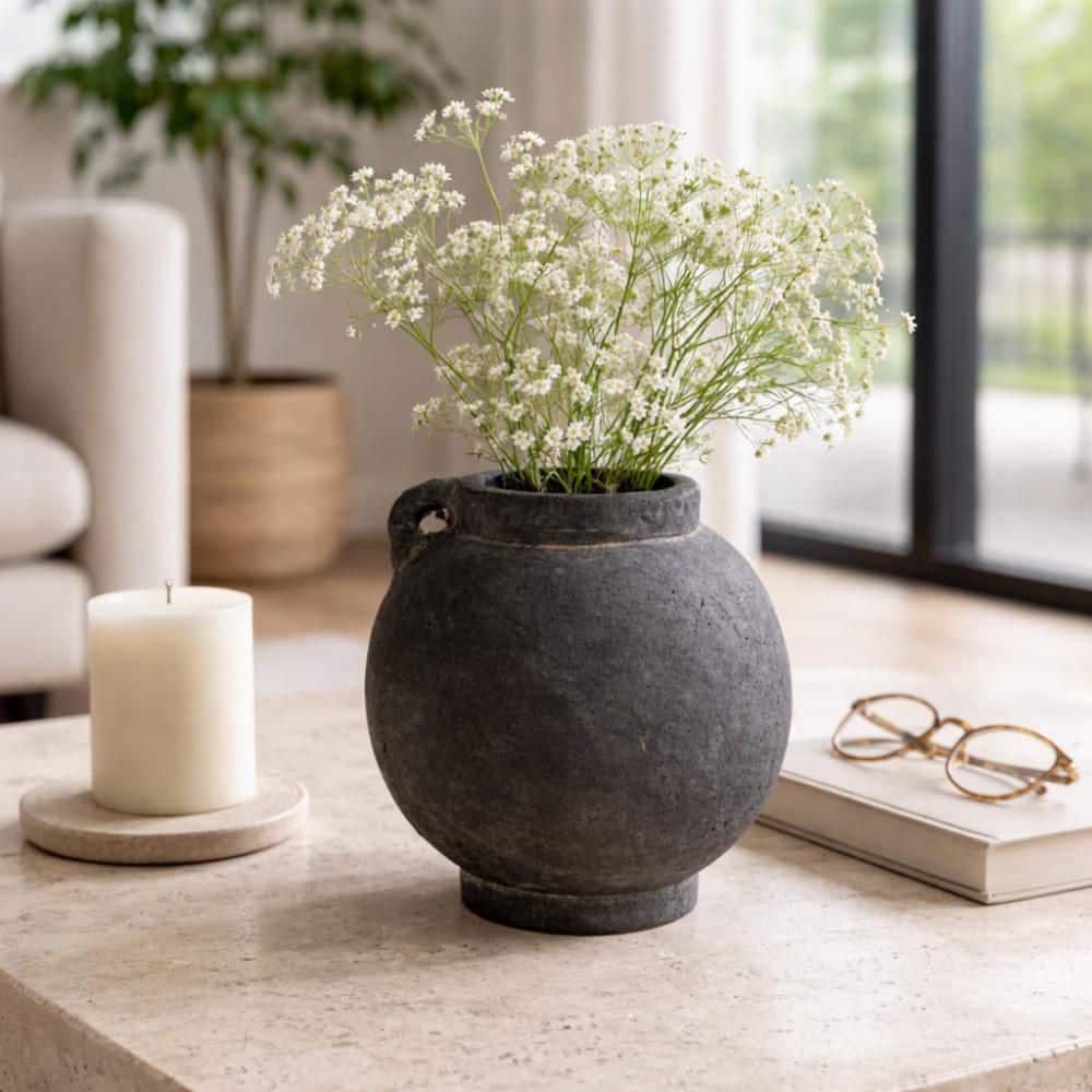 Liv & Skye 10 in. Black Terracotta Round Bulbous Jug Decorative