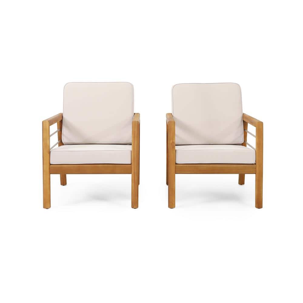 Mellie Teak Wood Outdoor Patio Lounge Chair with Beige Cushion (2-Pack) price history on PriceWatchPro