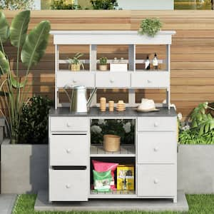 50.1 in. W x 65.7 in. H Brown Garden Potting Bench Table with Multiple Drawers and Shelves, Gray